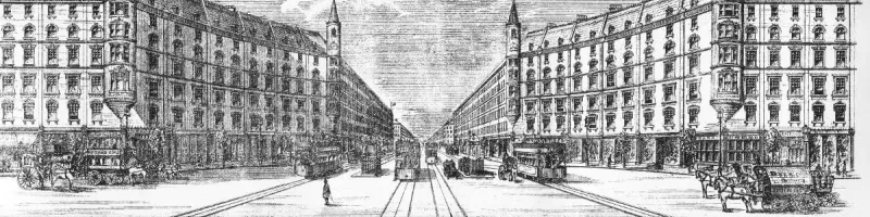 An artist's impression of one of the Royal Commission's main avenues, with railways beneath. Click to enlarge 