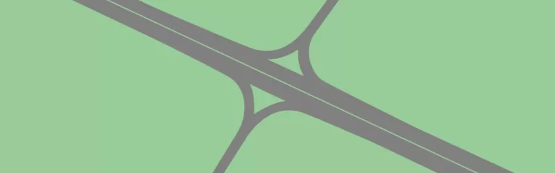 Drawing of a LILO interchange, based on Wootton Junction in Kent. Click to enlarge