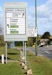 Rotating prism sign on the A3022 near Brixham, Devon. Click to enlarge