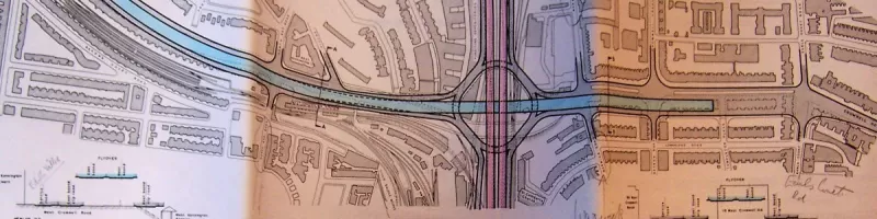 One possible layout for the interchange with the A4. The blue line is a flyover carrying the A4 over North End Road as well as the new roundabout. Click to enlarge