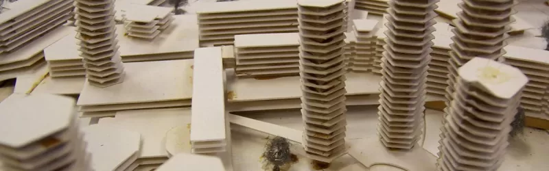 Architect's model of the Brixton Redevelopment Plan, with some of the hexagonal tower blocks and (in the full size picture) Ringway 1 visible to the rear. Click to enlarge