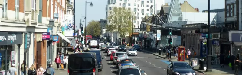The A3 Clapham High Street, a main artery that continues to do double duty as a shopping street. Click to enlarge