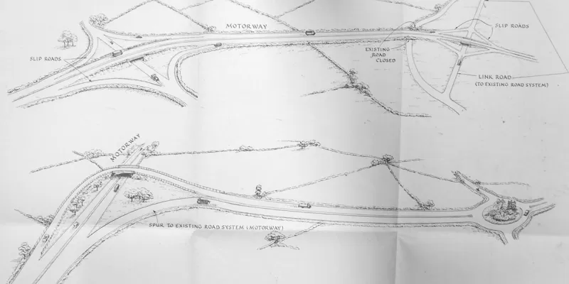 1956 diagram explaining slip-roads, link roads and spurs. Click to enlarge