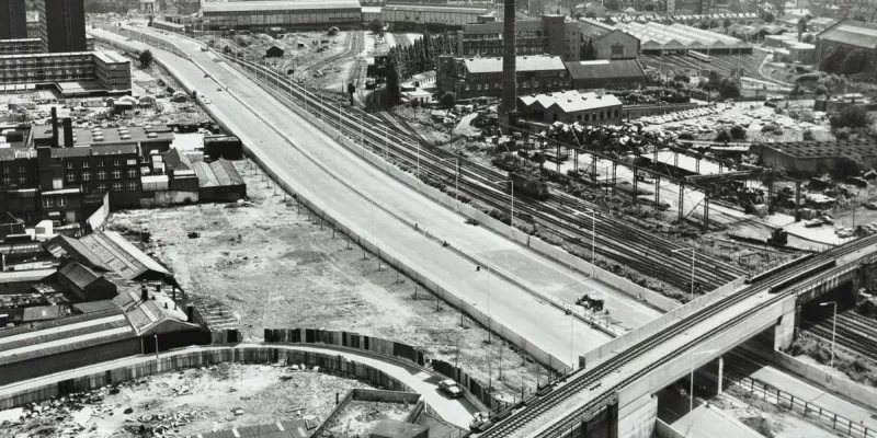 The West Cross Route shortly before opening, showing its original configuration with three lanes plus hard shoulder. Click to enlarge